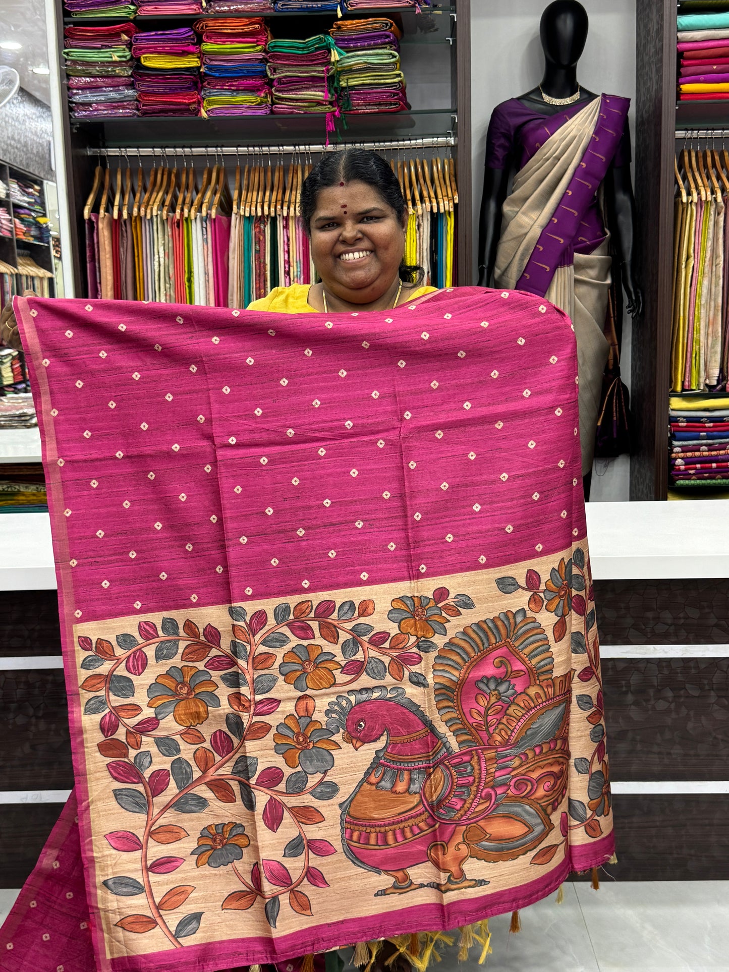 Semi Matka Tussar Silk Saree - Tie & Dye pattern - Pink Shade - VVSMT001