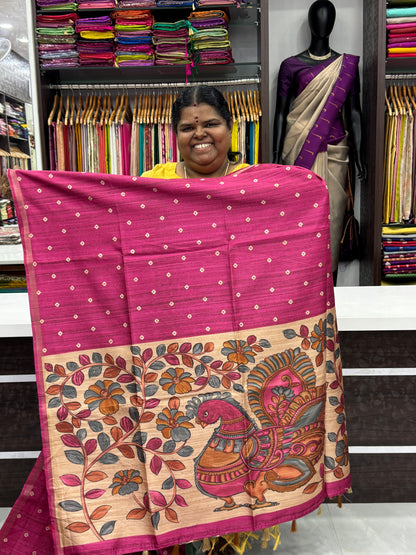 Semi Matka Tussar Silk Saree - Tie & Dye pattern - Pink Shade - VVSMT001