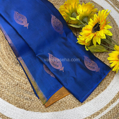 Half mixed - Pure Soft Silk Saree - Light Weight - Double tone Blue with Dark Mustard shade - VVPSS026