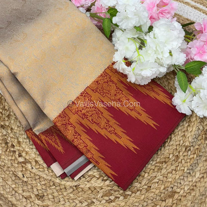 Kanchi Semi Silk  - Cream with Red - VVKSS003