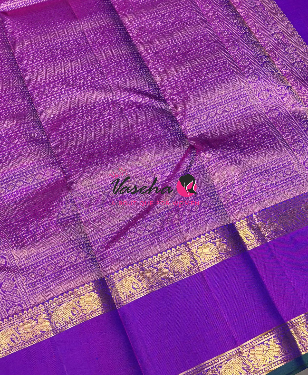 Pure Bridal Kanchipuram Silk Saree -  Peacock Blue & Purple Combo - VVPS076