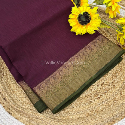 Bamboo Silk Saree - Wine With Green Shade - VVBSS005