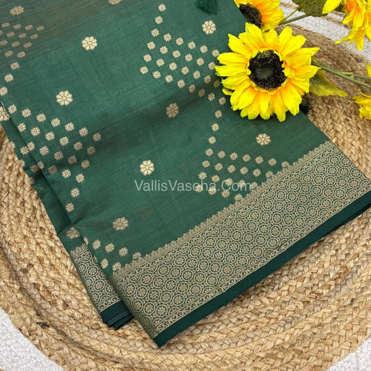 Semi Tussar Silk - Grand Pallu  - Dark Green Shade - VVSTS025
