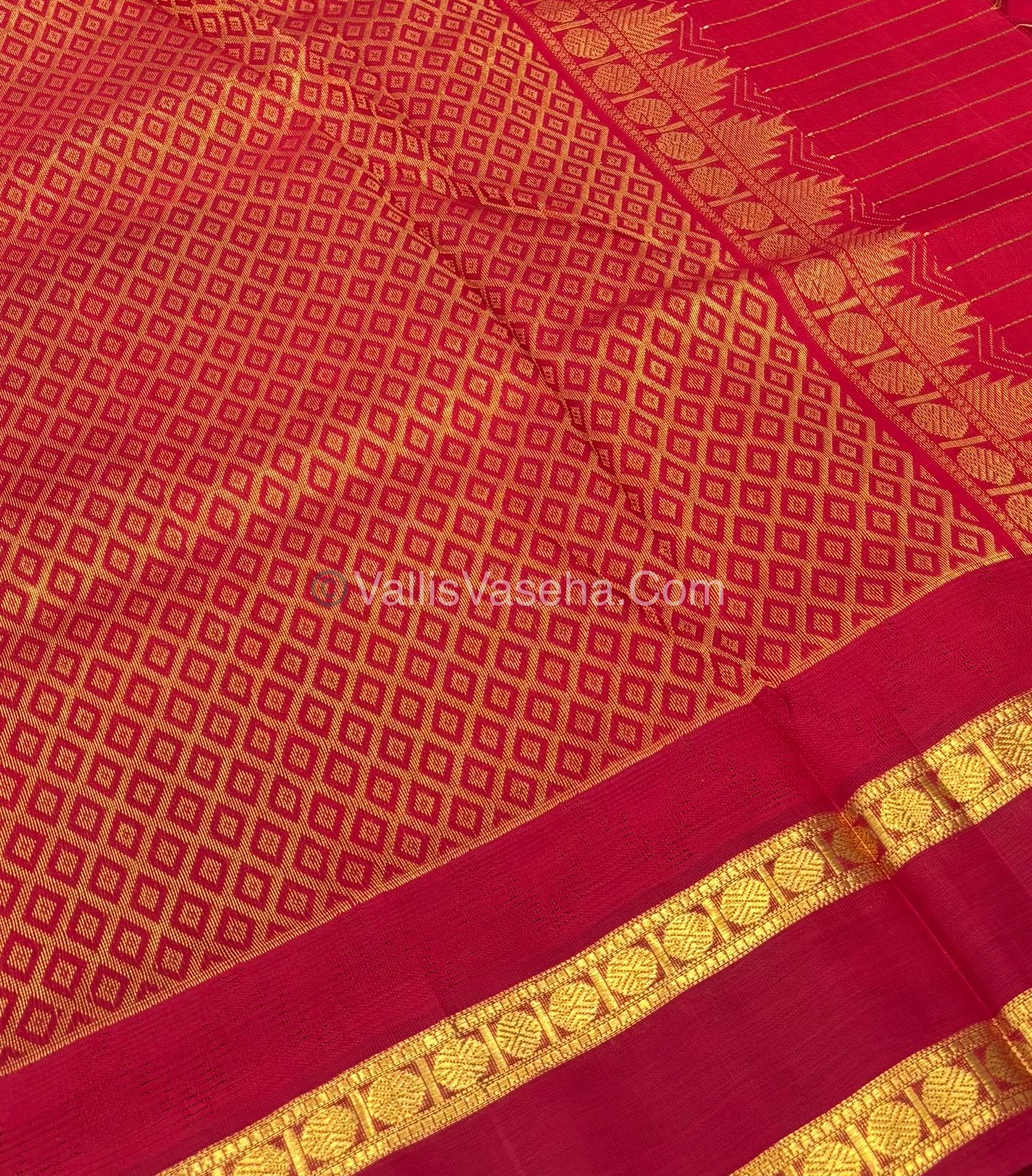 Pure Korvai Silk Cotton Saree - Lavender With Red  - VVKSC020