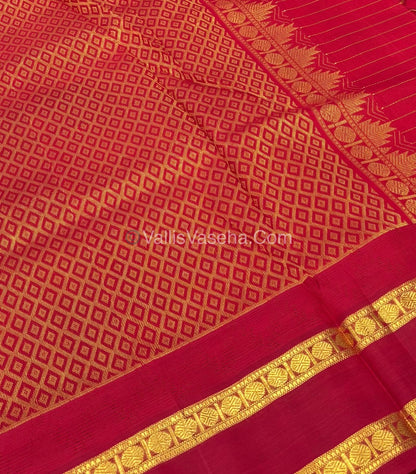 Pure Korvai Silk Cotton Saree - Lavender With Red  - VVKSC020