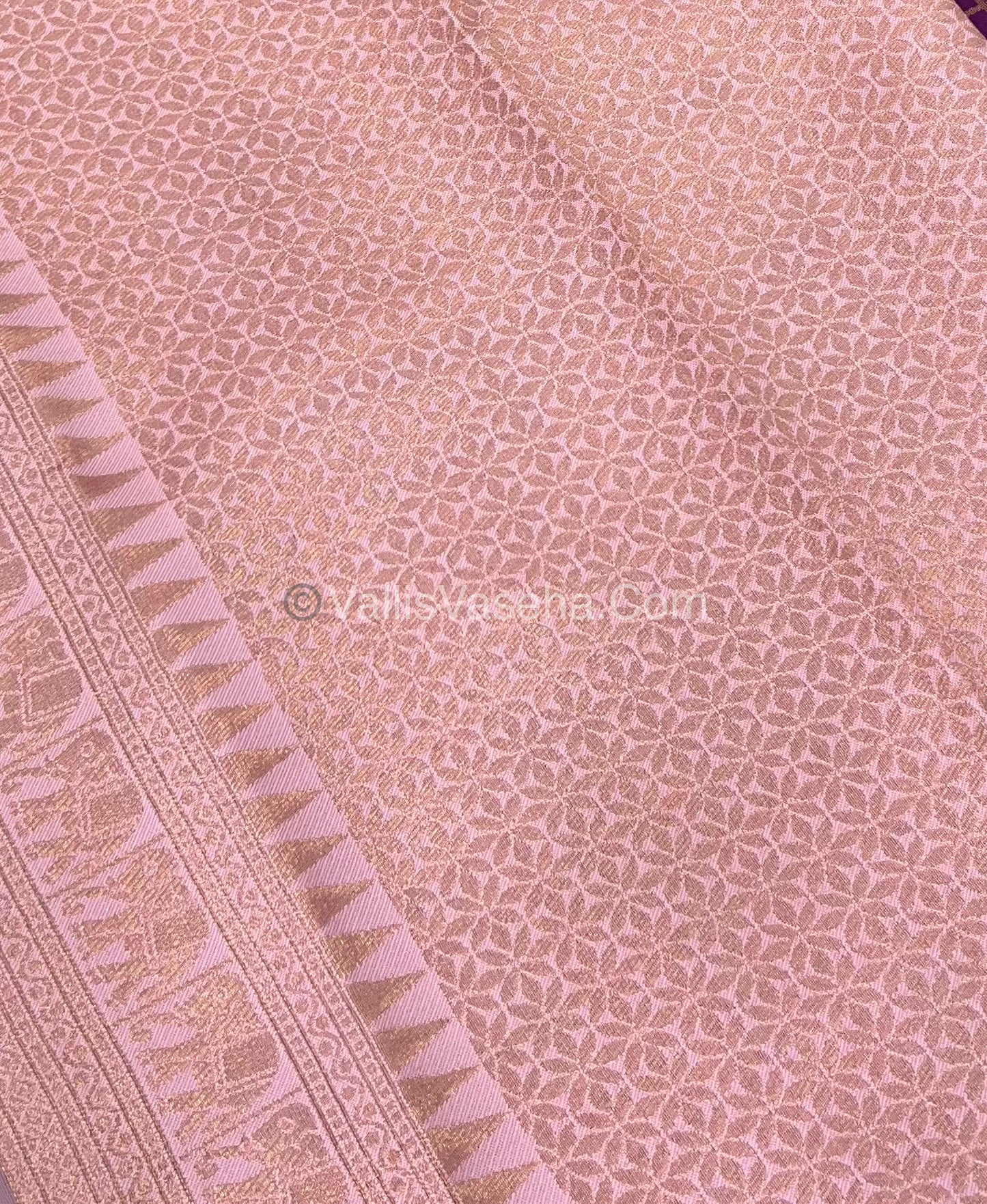 Semi Silk Saree - Kanchi Silk Style - Elephant Border - Purple with Light Pink  - VVSSS005