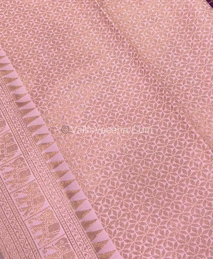 Semi Silk Saree - Kanchi Silk Style - Elephant Border - Purple with Light Pink  - VVSSS005