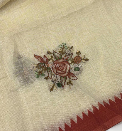 French Knot - Tissue Saree - Cream With Rust Orange Shade - VVLFN007