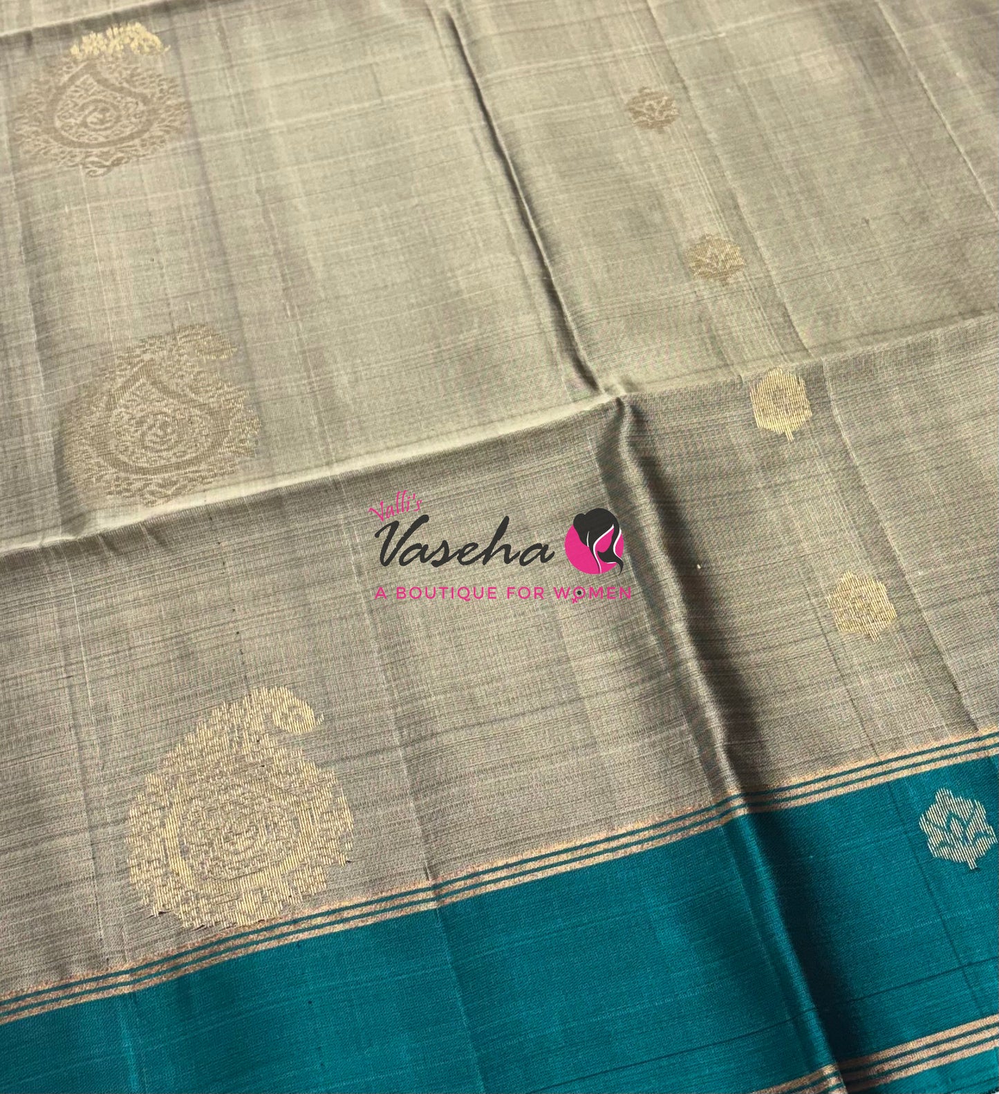 Half Mix - Pure Soft Silk Saree - Grey With Ramar Blue - VVPSS085