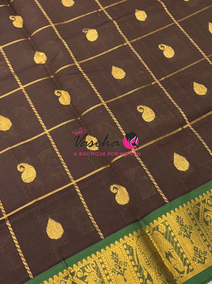 Semi Silk Cotton Saree - Checked Pattern with Butta  - VVSSC013