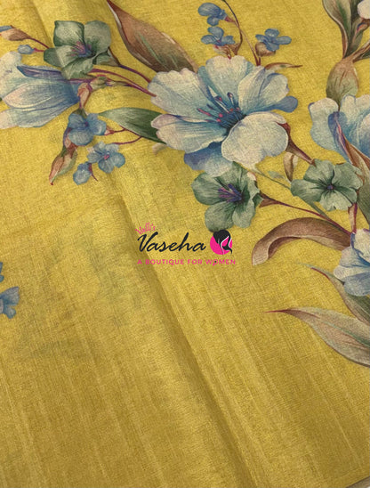 Linen Tissue Saree - Yellow  Shade - VVLTS006