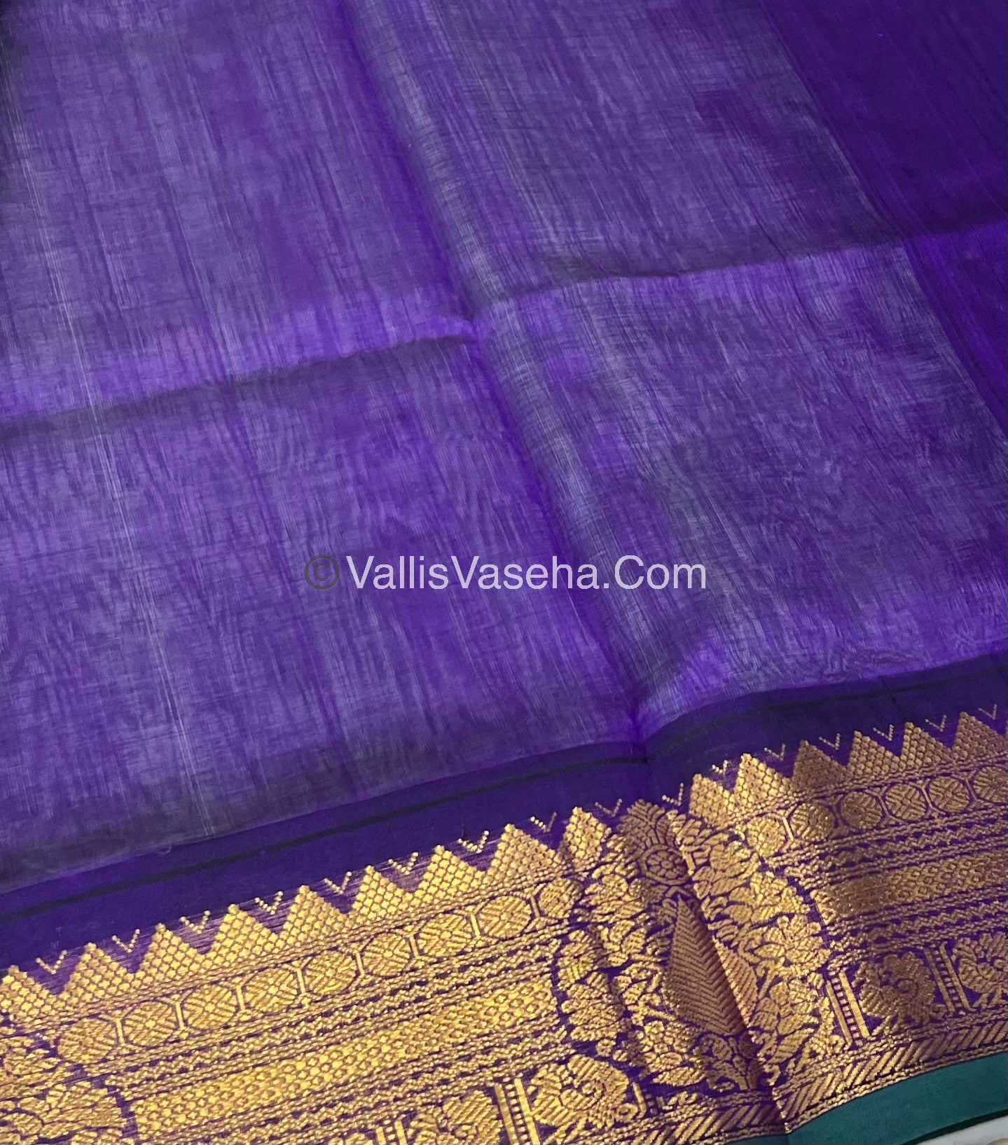 Pure Korvai Silk Cotton Saree - Grey with Purple - VVKSC019