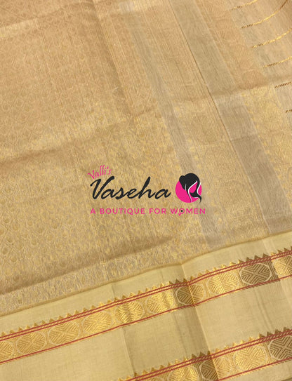 Pure Korvai Silk Cotton With Retta Petta Border - Checks pattern - Maroon & Cream - VVKSC013