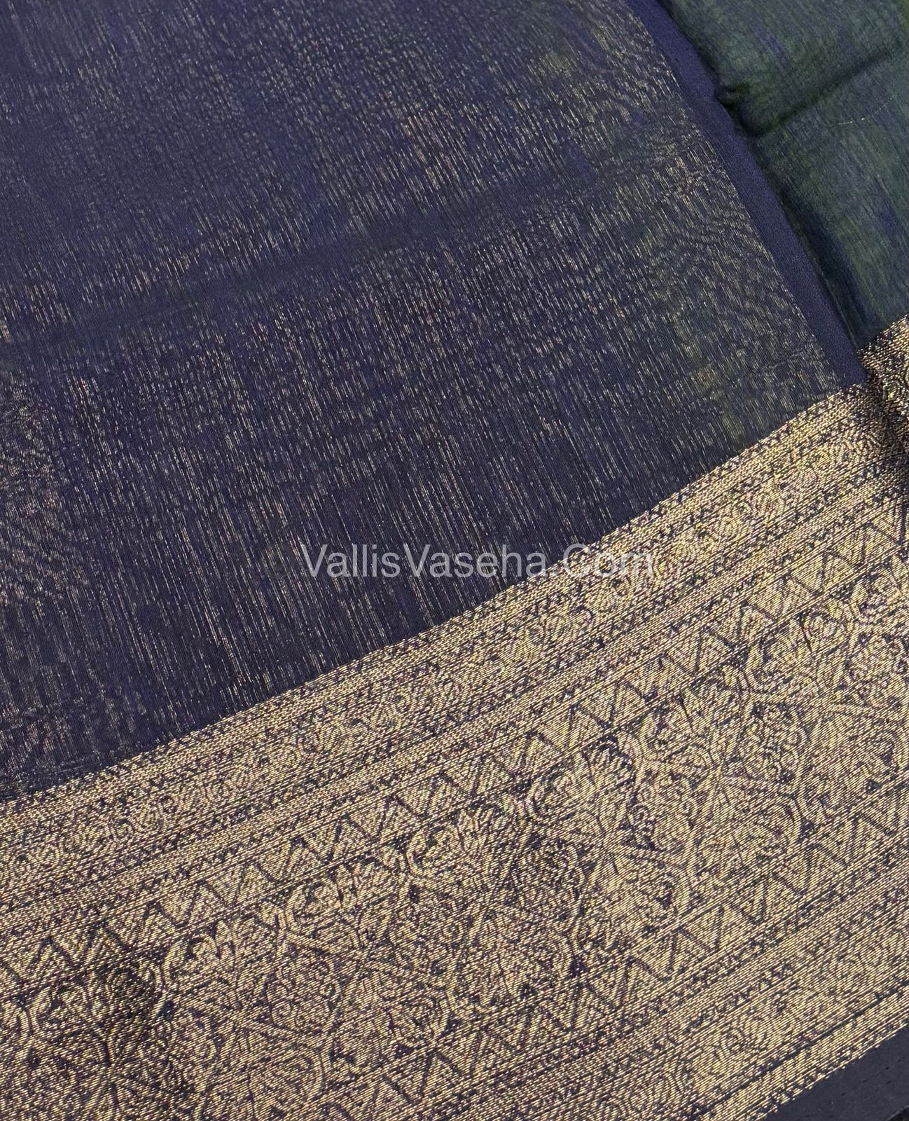Bamboo Silk Saree - Green With Navy Blue Shade - VVBSS006