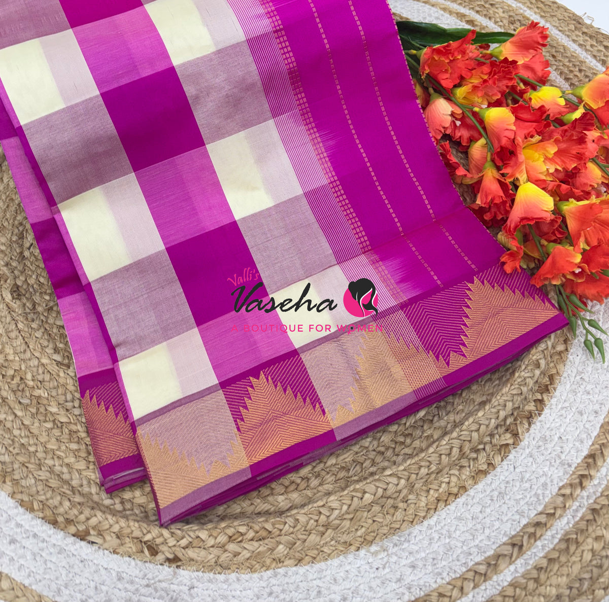 Semi Silk Cotton Saree |Pazhum Pazhamum Checks Design |VVSSC020