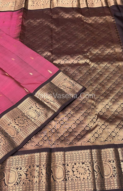 Half Mix - Pure Soft Silk Saree - Pink & Brown Shade - VVPSS031