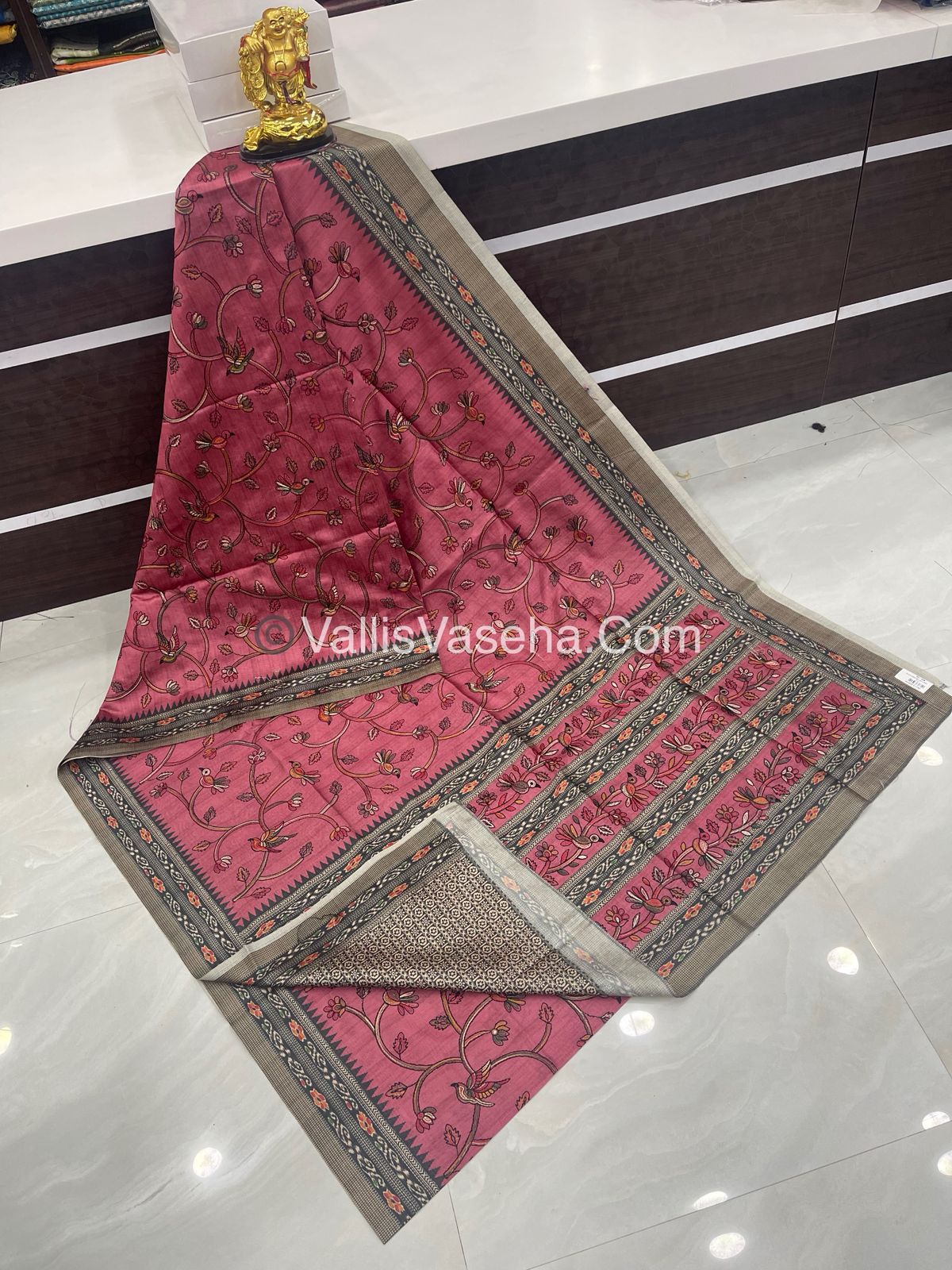 Semi Tussar - Kantha Work Embroidery - Light Pink Shade - VVSTK001