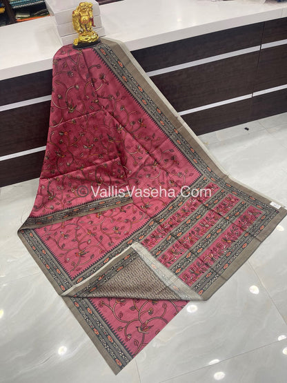 Semi Tussar - Kantha Work Embroidery - Light Pink Shade - VVSTK001