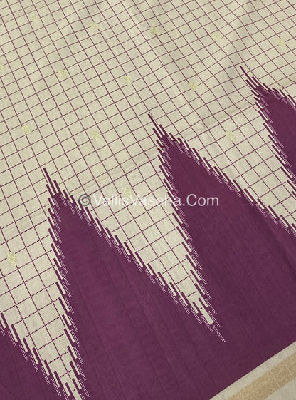 Semi Chanderi Saree - Cream  & Purple Combo - VVSCS003