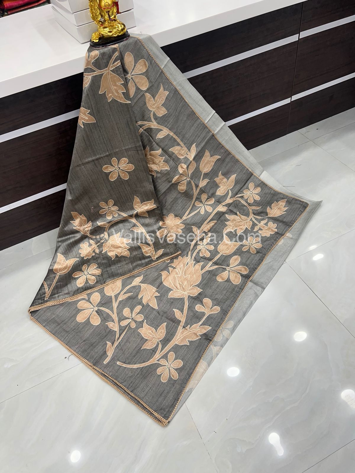 Semi Raw Silk with embroidery work - VVSRS001