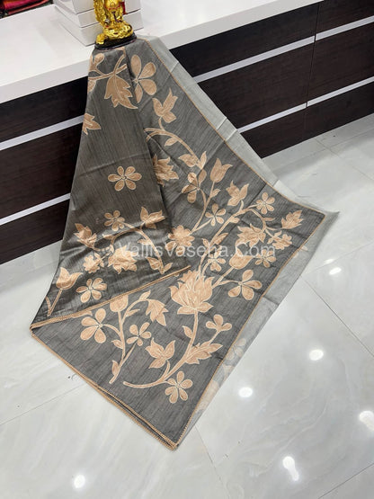 Semi Raw Silk with embroidery work - VVSRS001