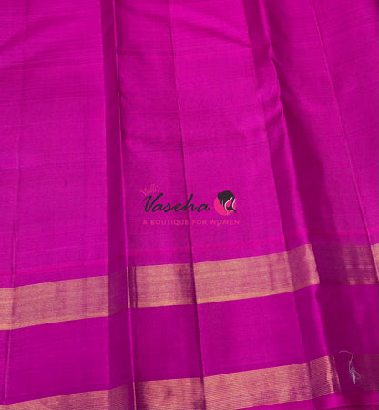 Pure Vintage Korvai Kanchipuram Silk Saree - Yellow/Green & Pink Combo - VVPS069