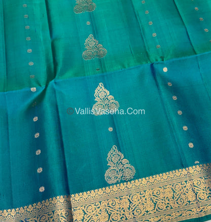 Pure Soft Silk Saree - Kanchi Border - Peacock Blueish Green Shade - VVPSS033