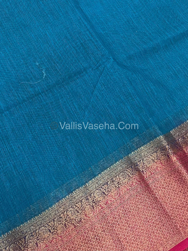 Bamboo Silk Saree - Blue with Pink Shade - VVBSS008