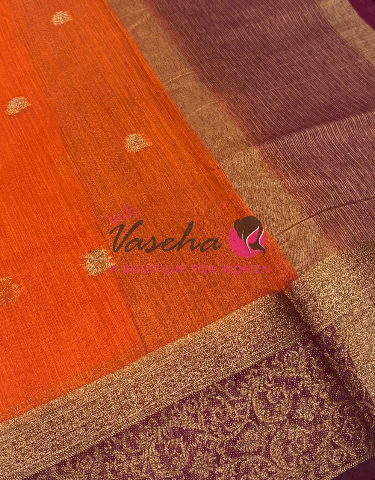 Bamboo Silk Saree- Orange with Brown Shade - VVBSS015