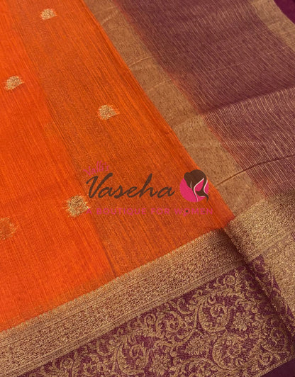 Bamboo Silk Saree- Orange with Brown Shade - VVBSS015