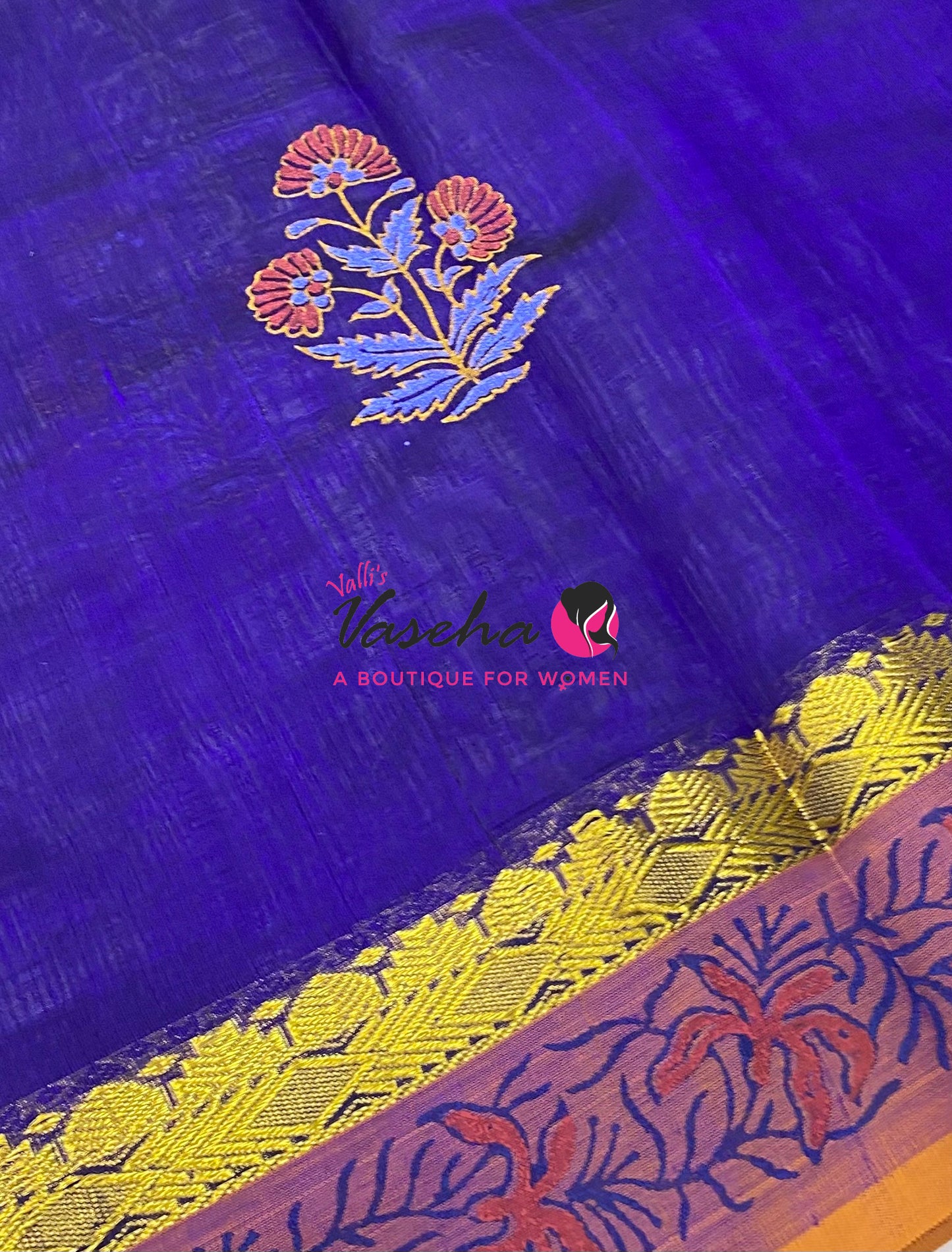 Pure Printed Silk Cotton Sarees - Blue with Yellow   - VVPSC004