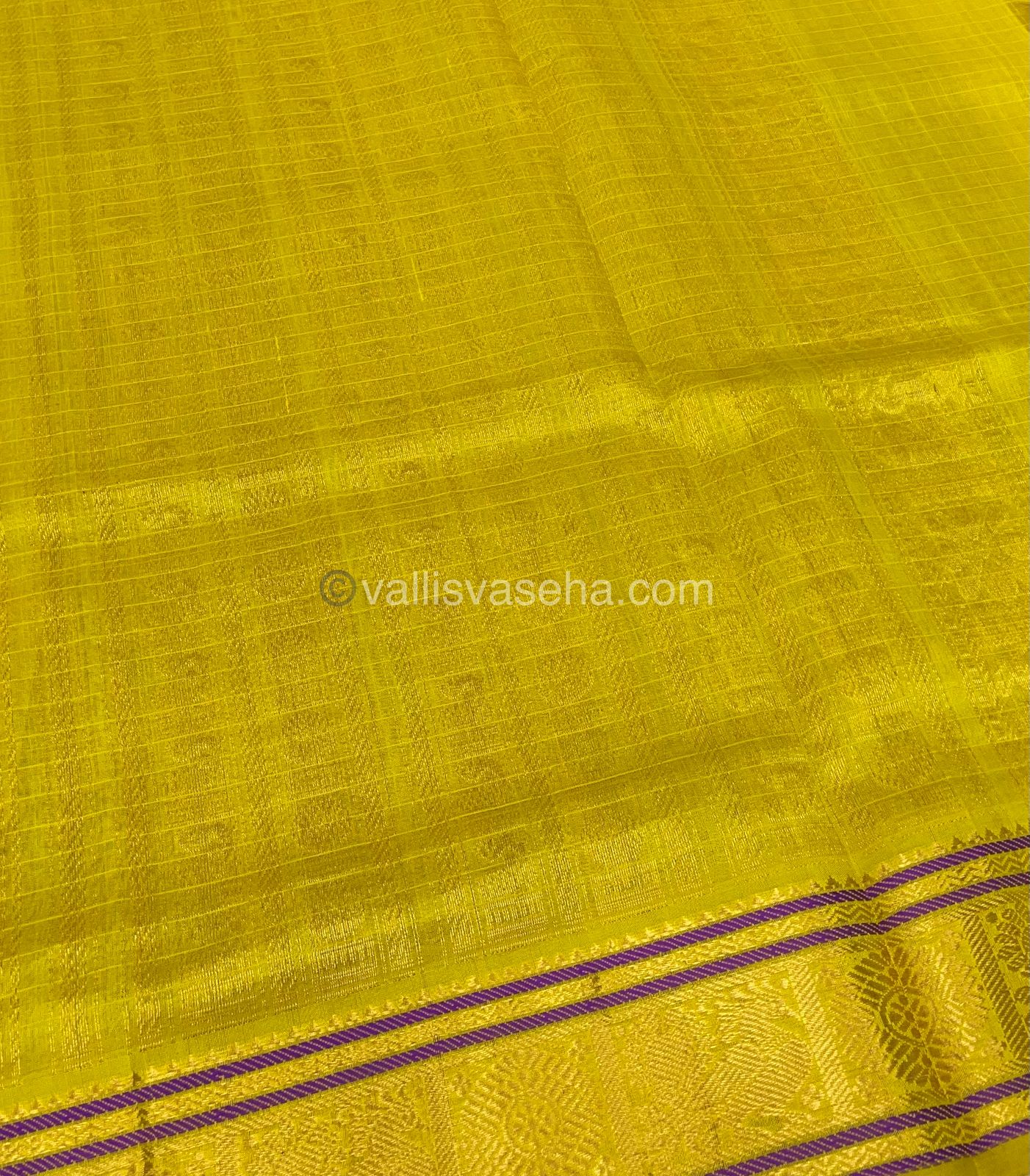 Pure Silk Cotton Saree - Purple With Yellow  - Lakshadeepam Design - VVPLD001