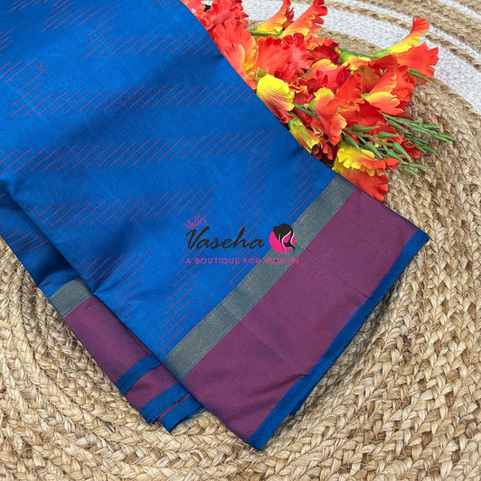 Semi Silk Saree - Thread Work Weaving - Blue With Pink - VVSSS0038