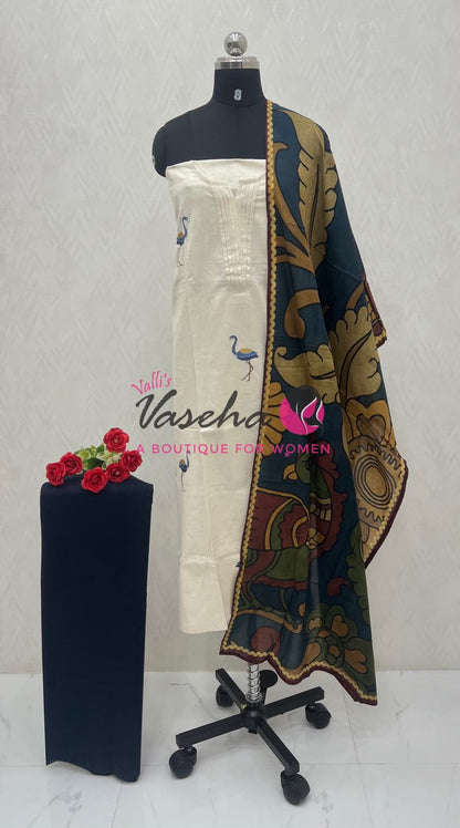 Unstitched Khadi Cotton Material  | Purple With Green | VVUSM047