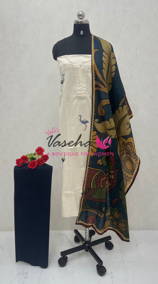 Unstitched Khadi Cotton Material  | Purple With Green | VVUSM047