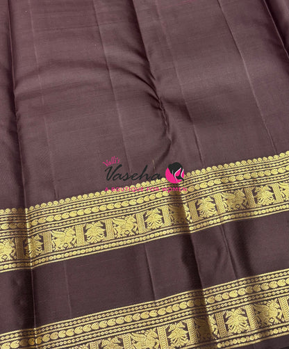 Pure Kanchipuram Silk Saree - Purplish Pink & Brown Combo - VVPS034