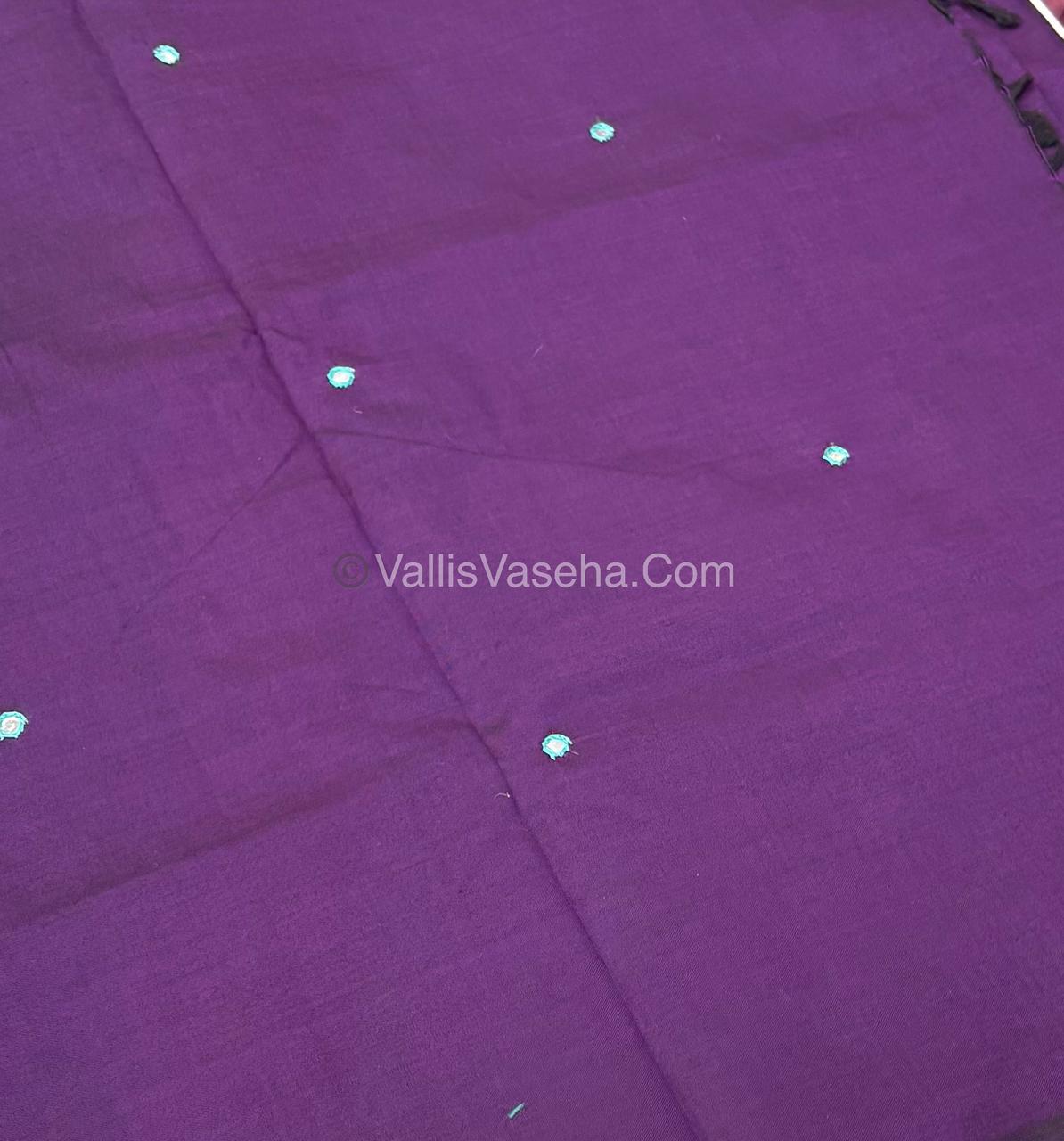 Poly Silk Mixed Cotton - Mirror Work Embroidery - Purple with Green - VVPCM001