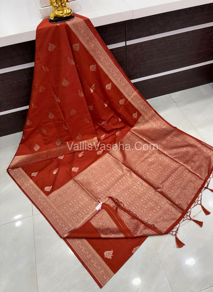 Banarasi - Heritage Silk - Semi Kathan Silk -  Rust Orange Shade - VVBHS009