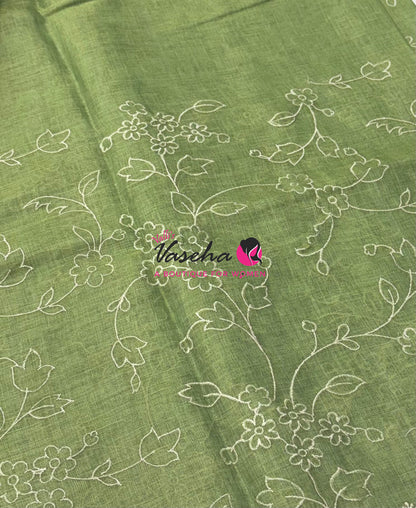 Linen Tissue Saree - Green Shade - VVLTS009