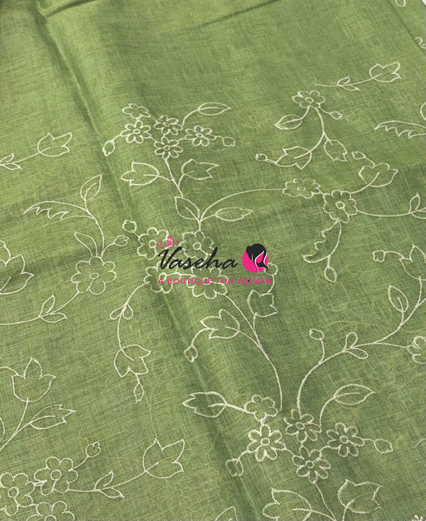 Linen Tissue Saree - Green Shade - VVLTS009