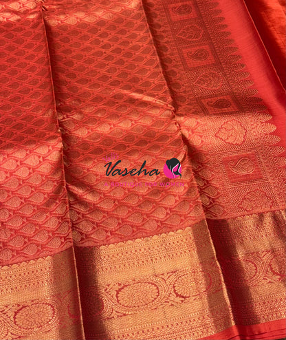 Pure Kanchipuram Silk Saree - Purplish Pink With Orangish Peach - VVPS099