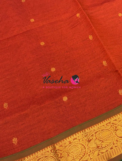 Semi Silk Cotton Saree - Small Round with Zari Butta  -  VVSSC014