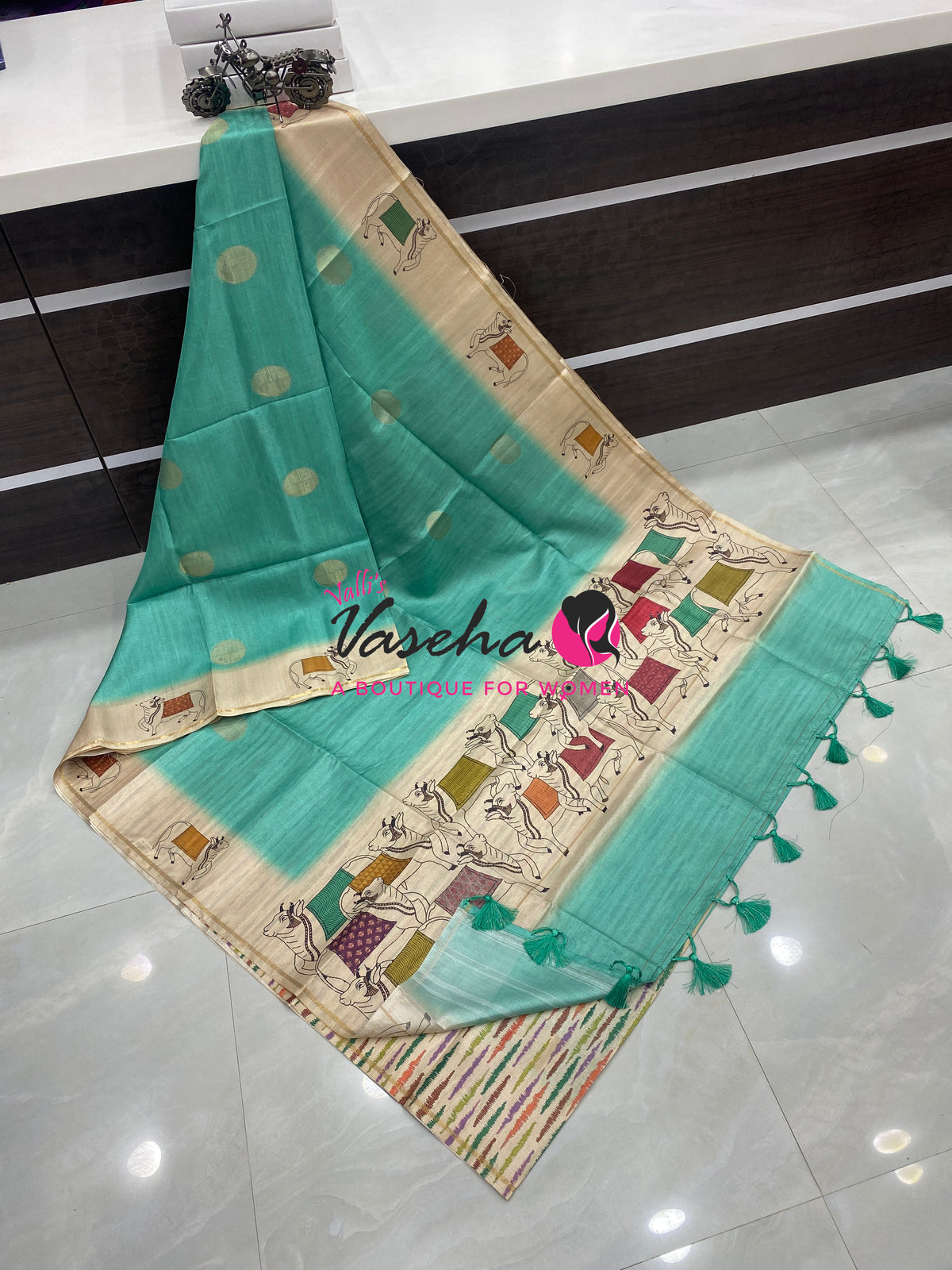 Semi Matka Tussar Saree - Pichwai Design - VVSMT003