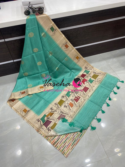 Semi Matka Tussar Saree - Pichwai Design - VVSMT003