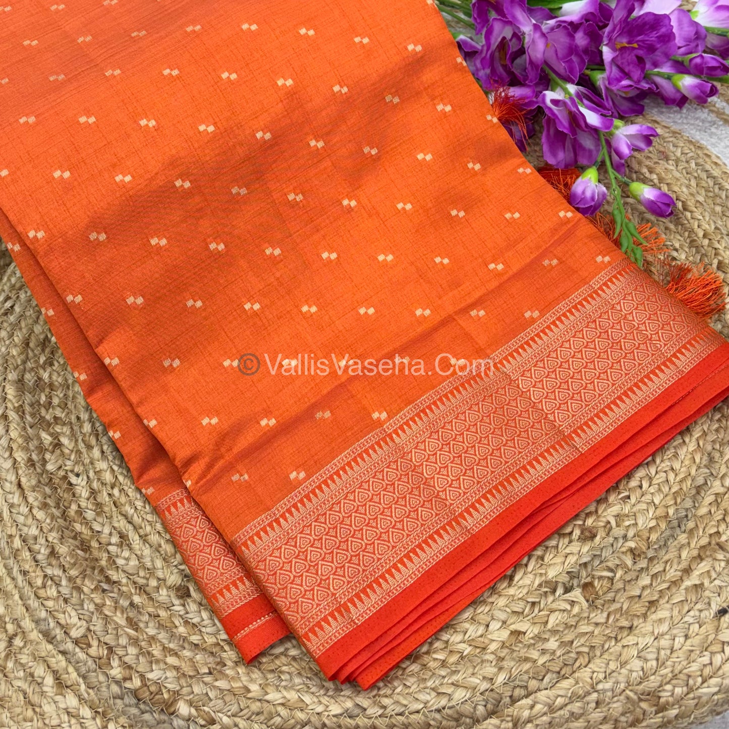 Semi Tussar Silk - Grand Pallu  - Orange Shade - VVSTS020