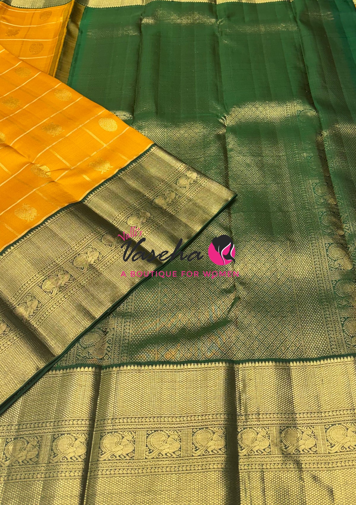Pure Vintage Korvai Kanchipuram Silk Saree - Yellow & Green Combo - VVPS021