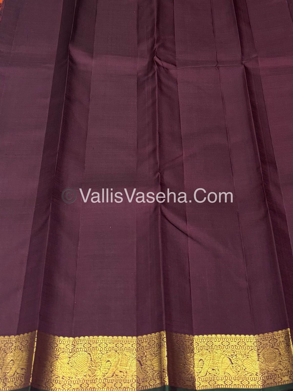 Pure Kanchipuram Silk Saree - Rust Orange & Wine Brown Combo - VVPS025