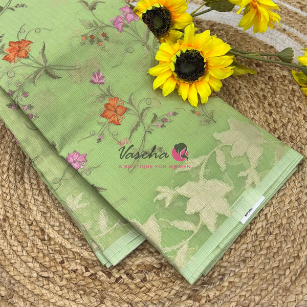 Kota Saree - Embroidery Weaving - Green Shade - VVKES001