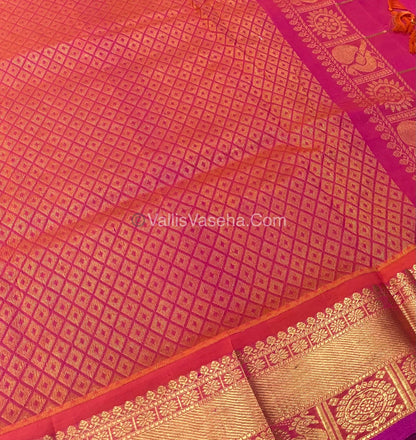 Pure Silk Cotton Saree - Mayil & Chakkaram Design - Blue With Peachish Pink - VVMC001