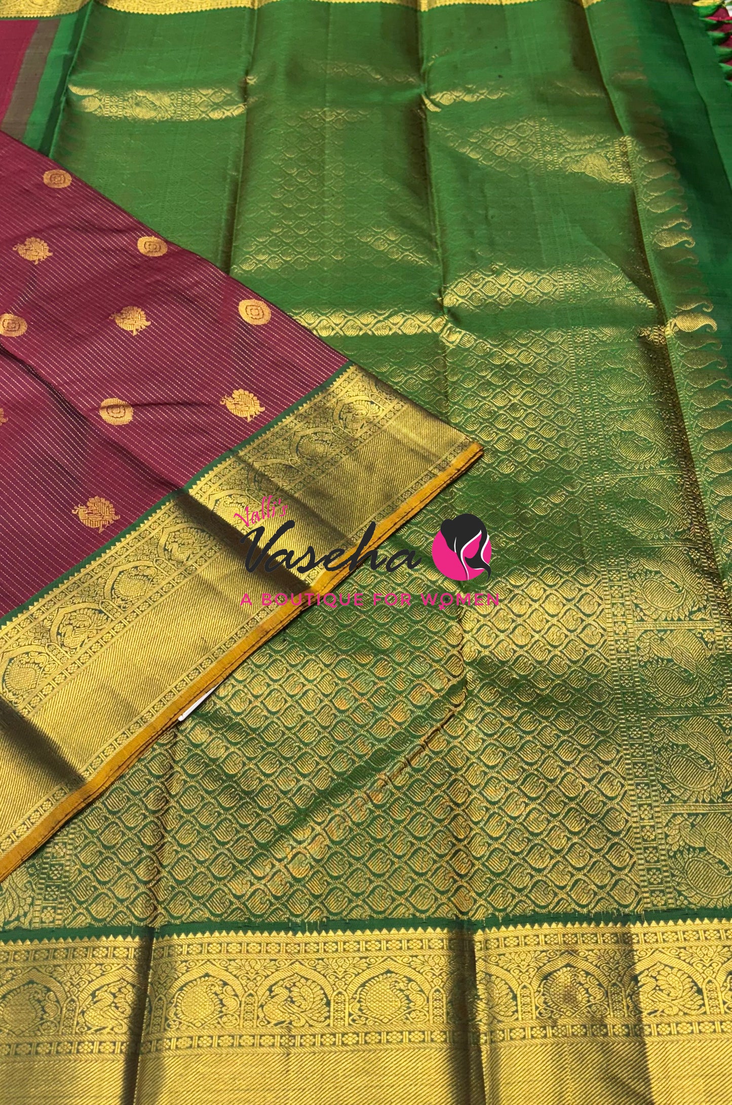 Pure Kanchipuram Silk Saree - Vairavoosi Design  - Maroon & Green Combo - VVPS059